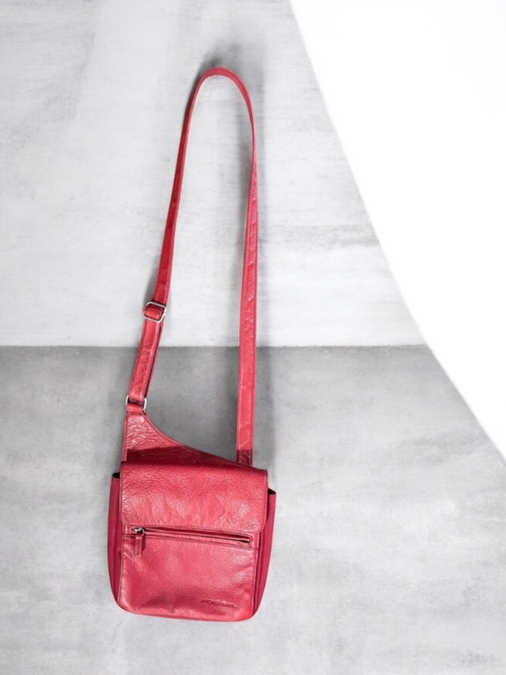 Fossil Vintage Leather Canvas Red Cross Body Bag